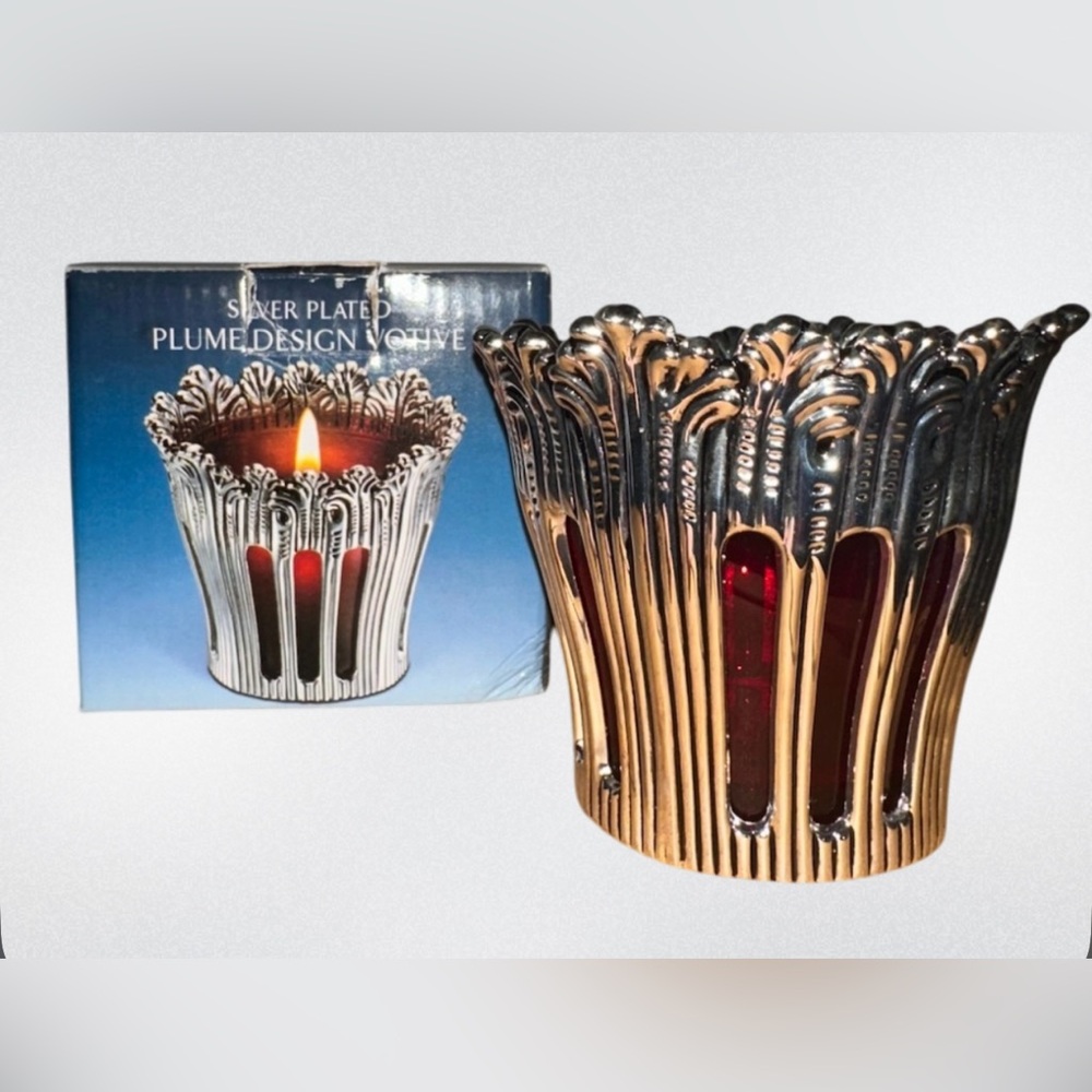 Godinger Silver Art Co. Plume Design Votive Candle Holder Silver Plated‎